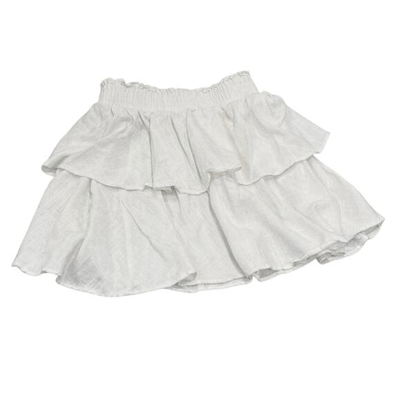 Princess Polly White Linen Tiered Layered Smocked Ruffle Peasant Mini Skirt Sz 4 - Picture 4 of 7